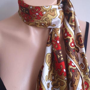 Vintage Geometric Acetate Scarf: 1960s-70s Gold Brown Red (69 cm)