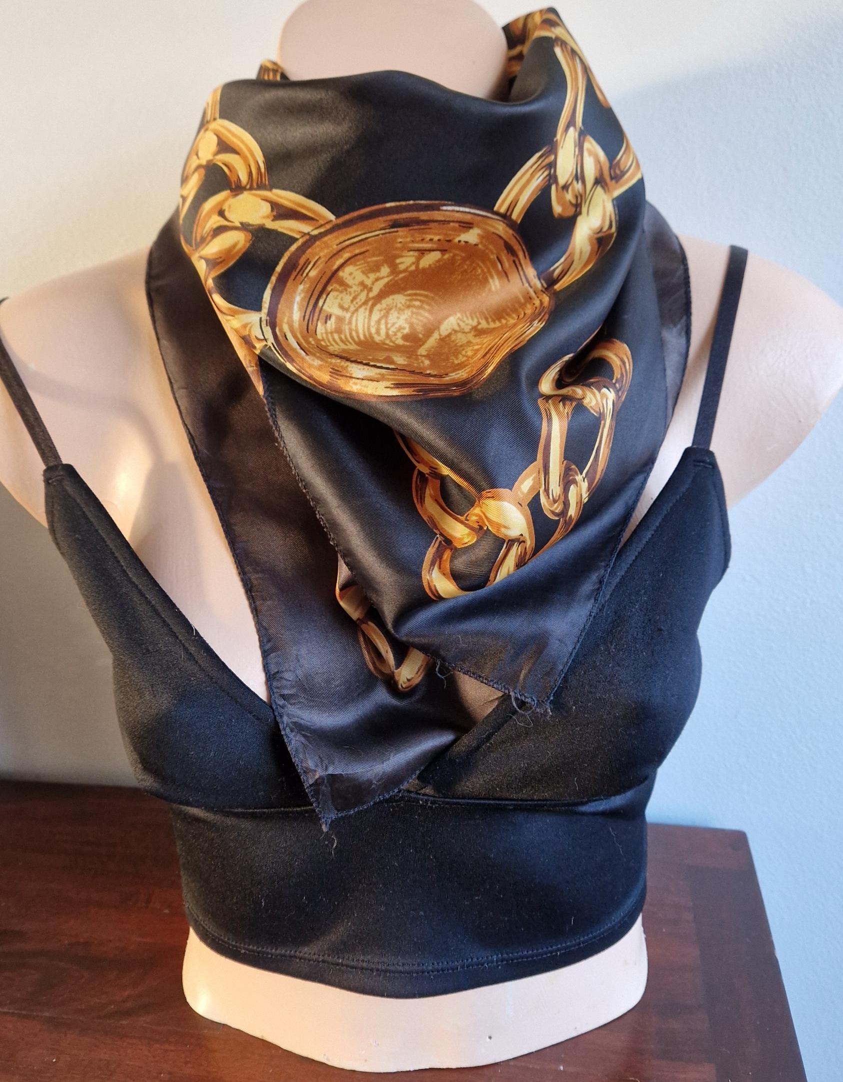 Vintage 80s Baroque Scarf: Gold Chain Print Silky Square - Etsy