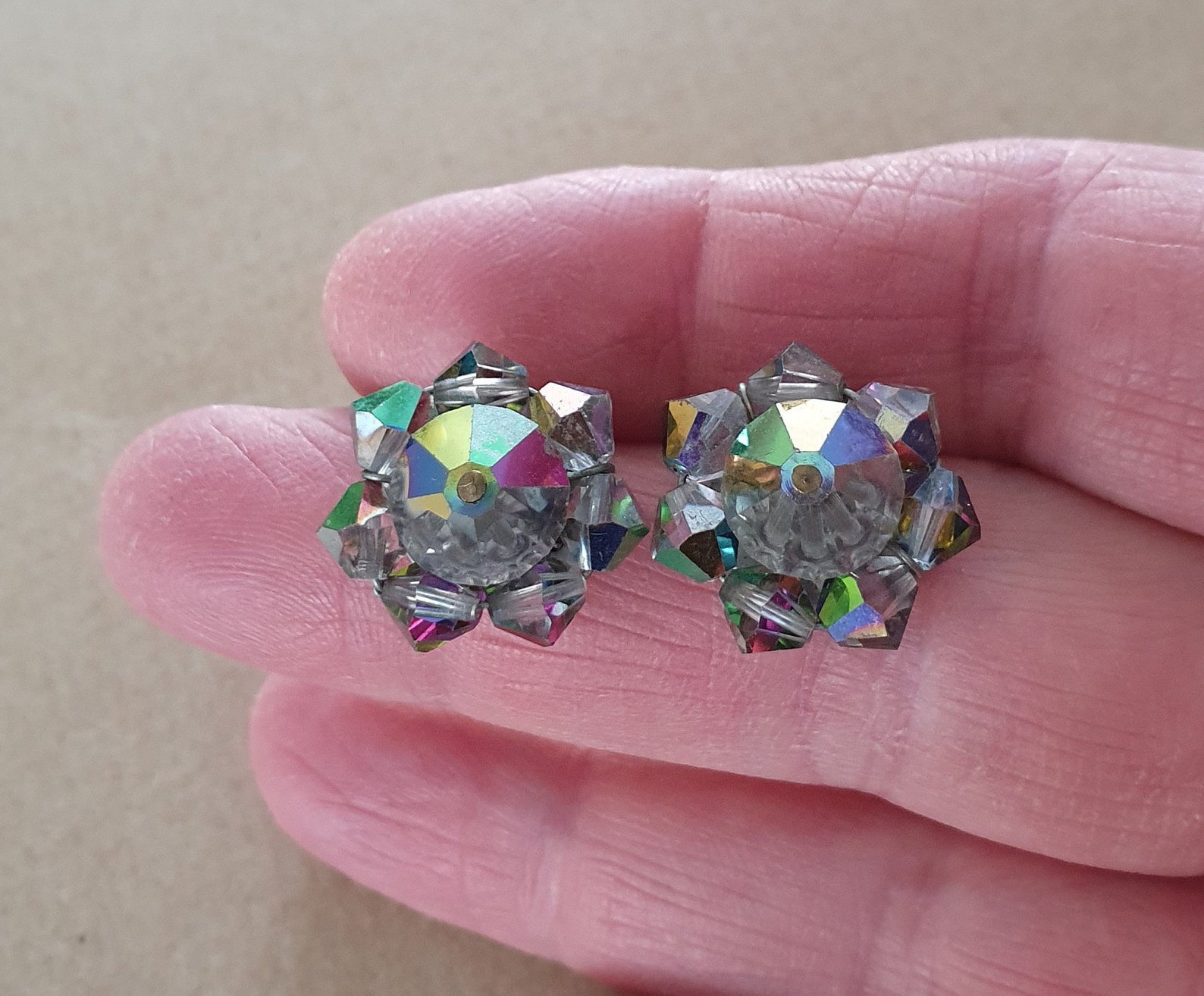 Vintage 1950s Clip on Earrings Vintage AB Crystal Clip on Etsy