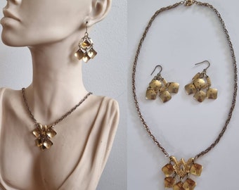 Vintage Demi Parure Gold Tone 70s Dangly Necklace & earring Set, Jewellery Set