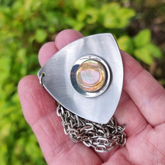 Vintage Retro 70s Stainless Steel Pendant, Mother… - image 2