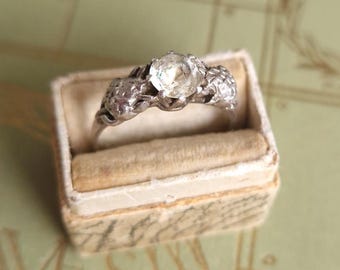 Vintage 9ct Gold Silver Thistle Ring | Paste Stone | Scottish Symbolism | Mixed Metal Antique Ring