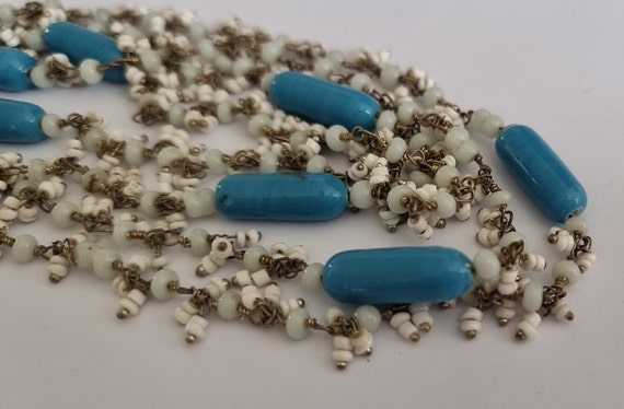 Vintage Turquoise & White Glass Bead Necklace, De… - image 5