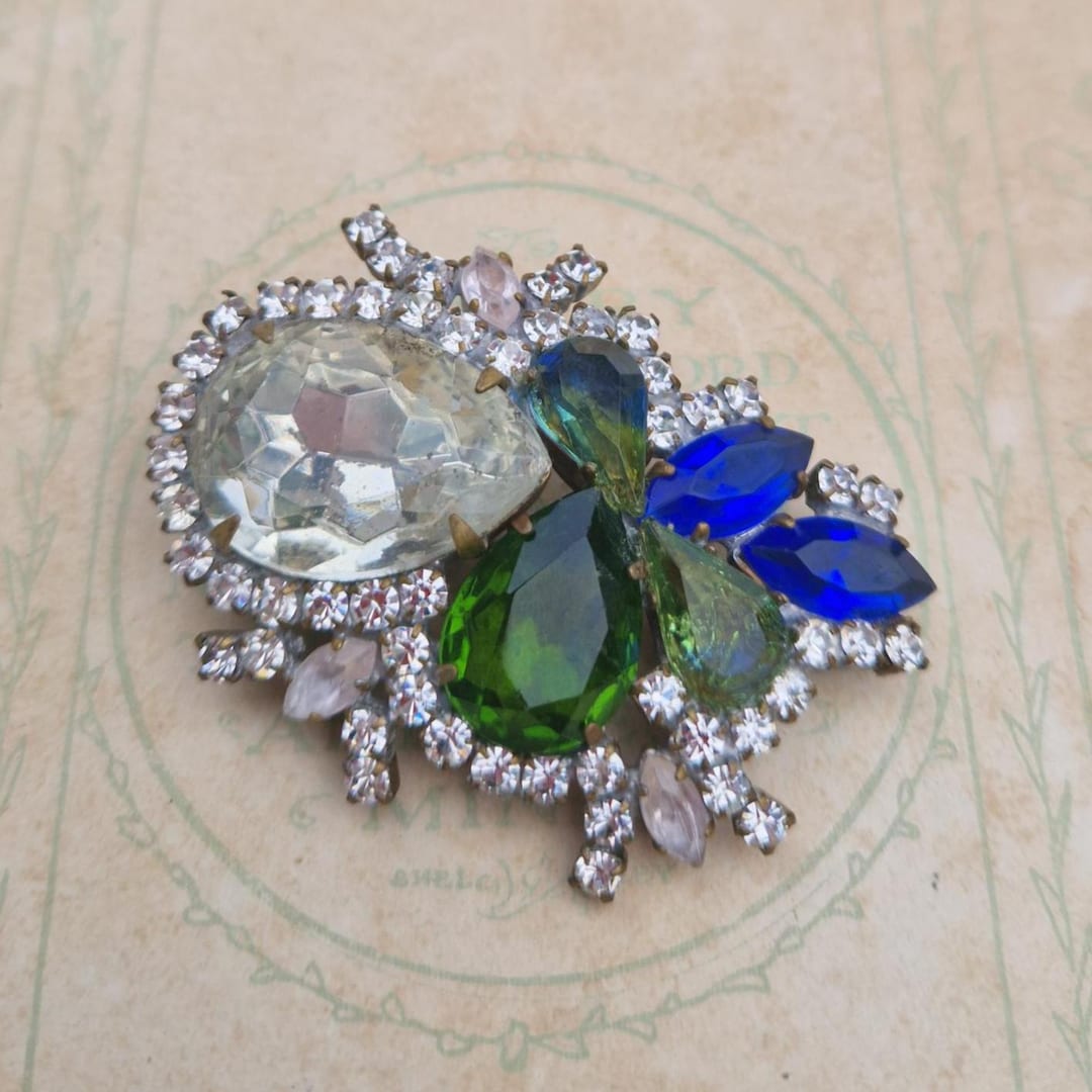 Broche Ancienne Rare - Bijou Vintage Français En Verre Ou Pierre - Métal - Occasion