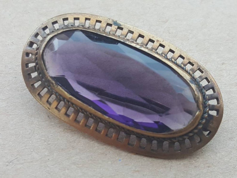 Antique Brooch Victorian Amethyst Stone Glass Brooch Pin Valentines
