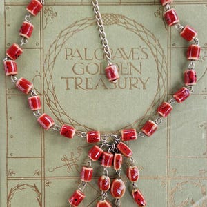 Vintage 1970s Ceramic Bead Fringe Necklace  | Red Glazed Pottery Statement Jewellery | Boho Artisan Style
