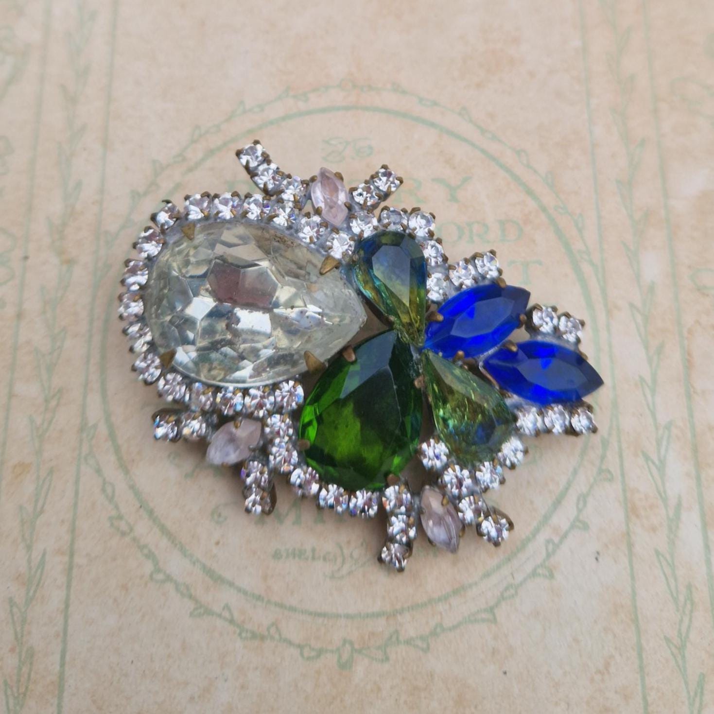 Vintage Bijoux MG Rhinestone Brooch - Multi-coloured Glass Stones