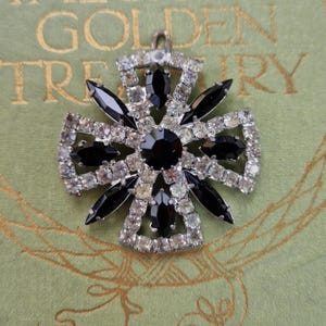Vintage Black & Clear Rhinestone Pendant: Maltese Cross Starburst Design- The Gooseberry Tree
