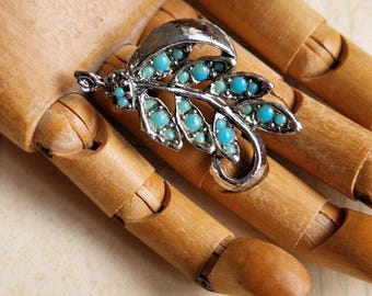 Broche Vintage Imposante Argentée Avec Grande Perle Turquoise - Bijou Rare Occasion En Parfait état, Référence 1702