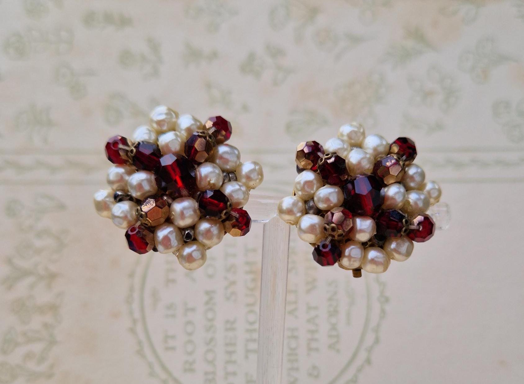 Boucles D'oreilles à Clip Vintage Italie - Perles à Facettes - Modèle B3 - Occasion