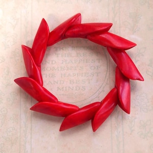 Vintage Mid-Century Red Lucite Stretch Bracelet | Geometric Marquise Beads | 1950s 60s