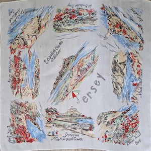 Vintage Retro 1960s Tourist Jersey Scarf Tourist Souvenir Scarf Vintage Holiday Scarf  Tourist Souvenir Scarf Jersey, Channel Islands, UK