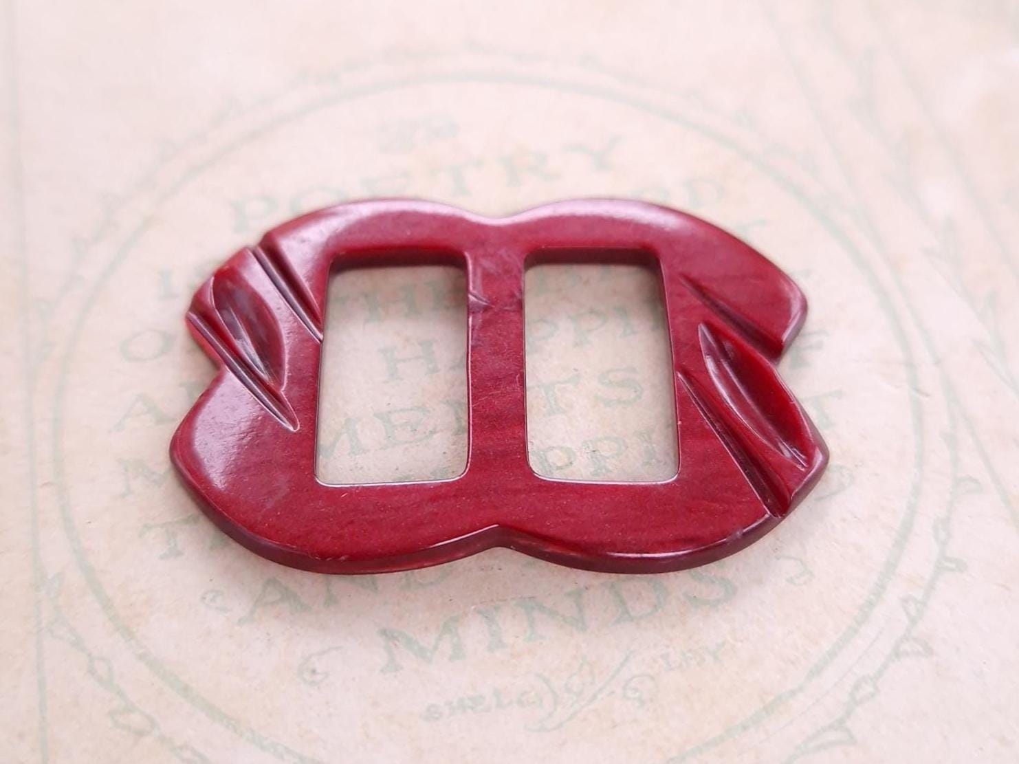 Vintage Art Deco Belt Buckle - Maroon Slider Dress Accessory 