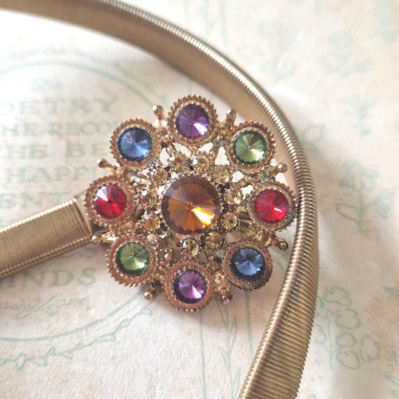 Vintage Rainbow Stretch Belt with Gold Metal Buckle 70s Rainbow Belt - Etsy main image 3