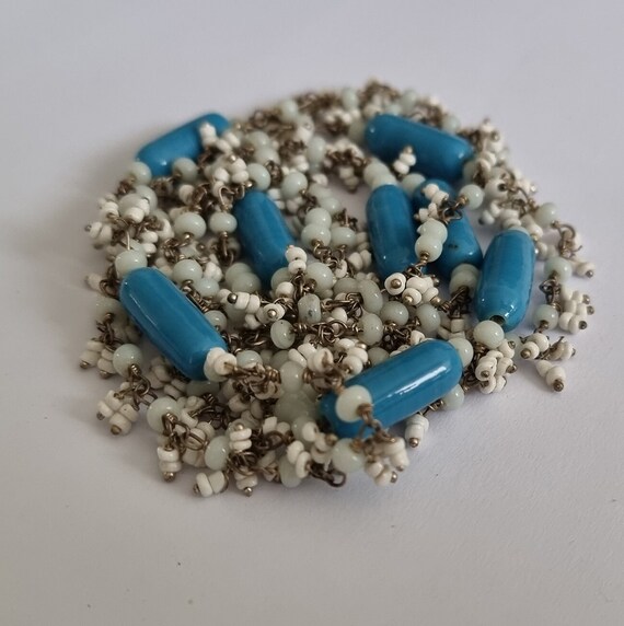 Vintage Turquoise & White Glass Bead Necklace, De… - image 2