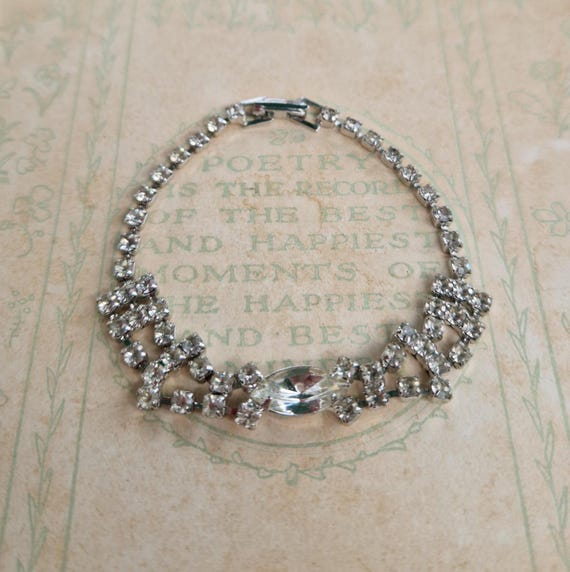 Vintage Navette Strass Armband Silberfarbener Mid-Century