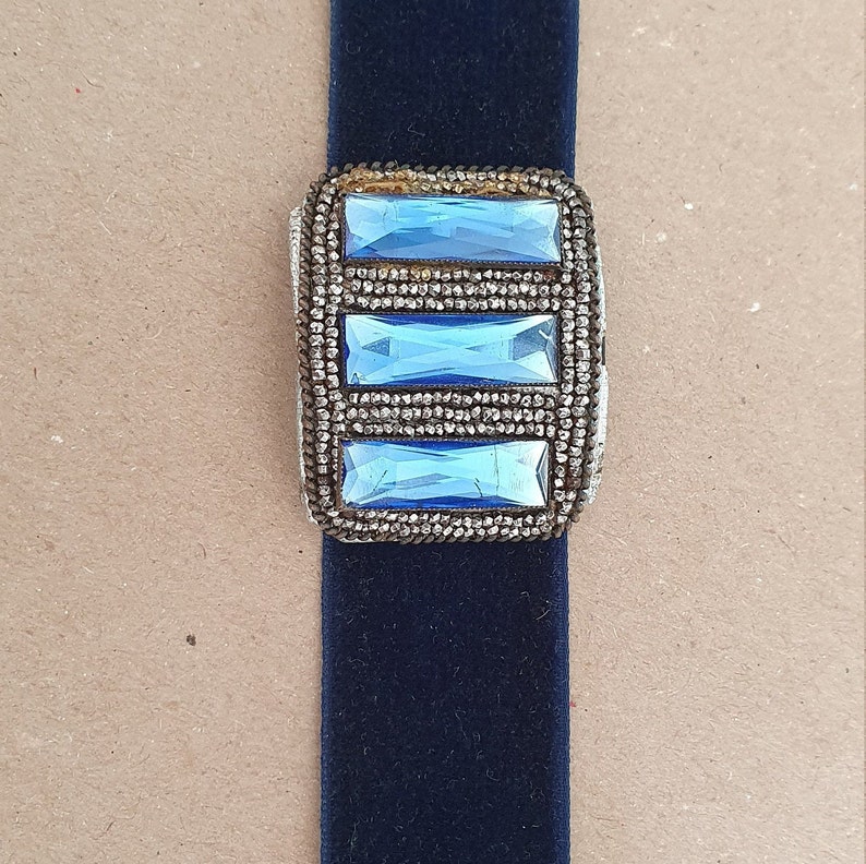 Steam Punk Choker Cut Steel Choker Antique Velvet Glass Choker Christmas Choker Antique Choker necklace Unique Blue Glass Choker