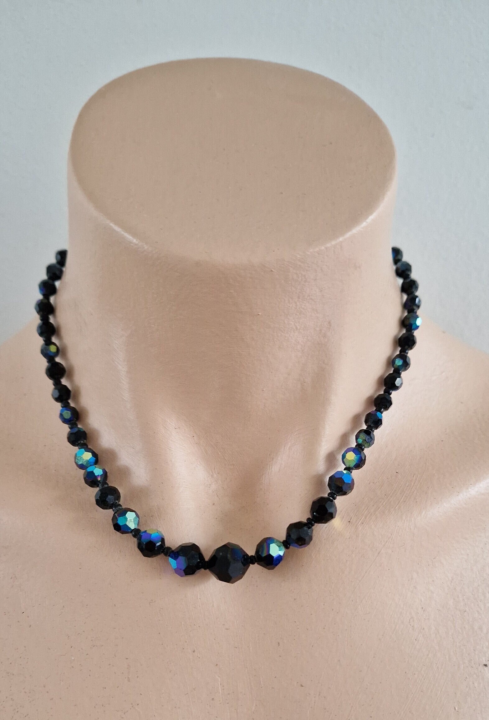 Ancien Collier Japan Années 50/60 En Plastique Irisé Aurora Borealis 2 Rangs - Occasion