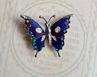 Vintage Trembler Butterfly Hair Clip: Blue Beaded Insect  display picture 1