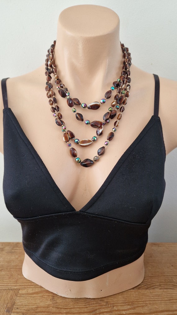 Collier Vintage Années 50 - Laiton Et Verre Orange - Pendentif Forme Irrégulière / Branche - Occasion