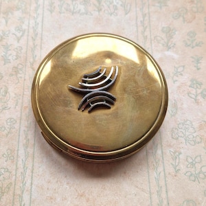 Vintage KIGU 1950s London Powder Compact – Gold Tone Engine Turned Convertible Mirror Compact