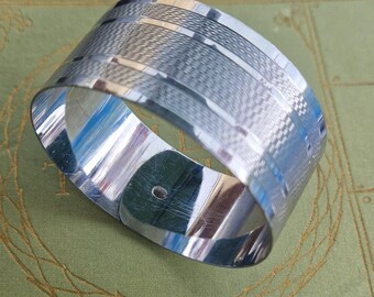 Vintage Art Deco Geometric Engine Turned Chrome Bangle Bracelet,1920s Machine Turned Bracelet