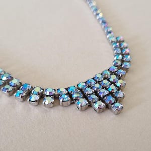 Vintage Aurora Borealis Rhinestone Choker Necklace: Tiered Blue AB Crystal, Mid-Century Sparkle – The Gooseberry Tree