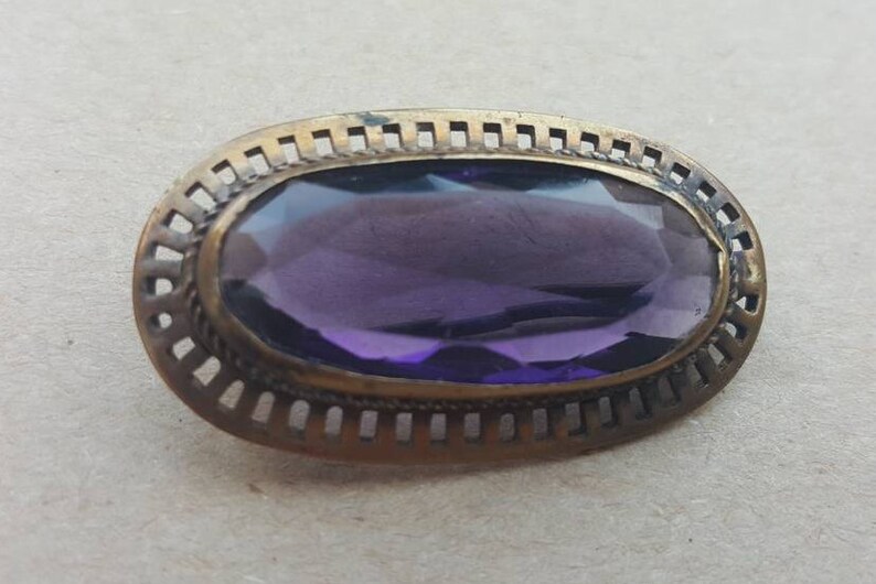 Antique Brooch Victorian Amethyst Stone Glass Brooch Pin Valentines