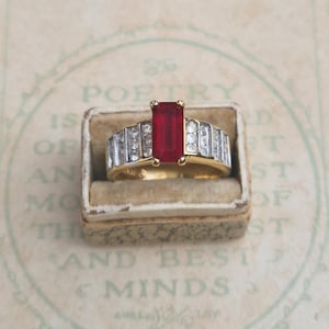 Vintage Deco Faux Rubin Ring - 18K HGE Gold vergoldet, US 7 3/4