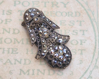 Pinza para vestido Art Déco de Marcasita, años 30, con cinta y flor, joyería vintage alemana