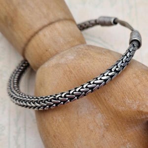 Vintage Silver Bracelet - Unmarked Imported Woven Chain Bangle, Tribal Artisan Style Jewellery