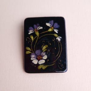 Vintage Black Glass Floral Brooch : Hand-Painted Enamel, Early 20th Century- The Gooseberry Tree