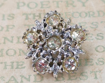 Broche Vintage Argent Sterling 925 - Fleur Marquise Strass - Occasion
