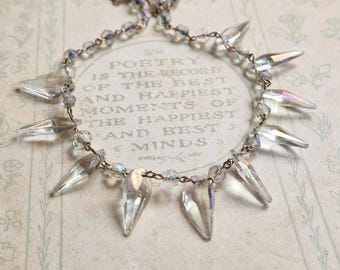 Vintage Czech Iridescent Glass Fringe Necklace, Circa Late 1950s–1960s