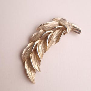 Oversized Brushed Gold Leaf Brooch - Vintage Statement Jewelry