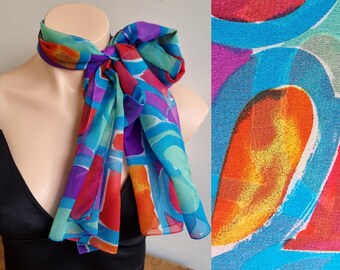 Vintage 80s 90s Picasso Scarf, Long Picasso Scarf, Vibrant