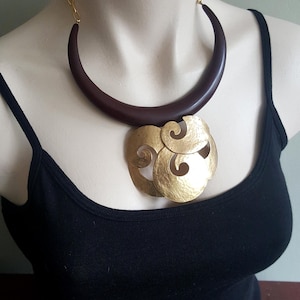 Delphine Nardin Paris Couture Bib Necklace - Gold & Brown Resin, 1990s Designer