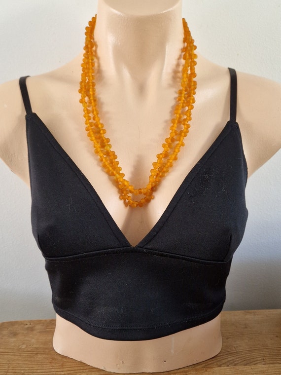 Vintage Amber Glass Bead Necklace – Long Frosted Honey Bead Strand, 1960s–1970s Jewellery