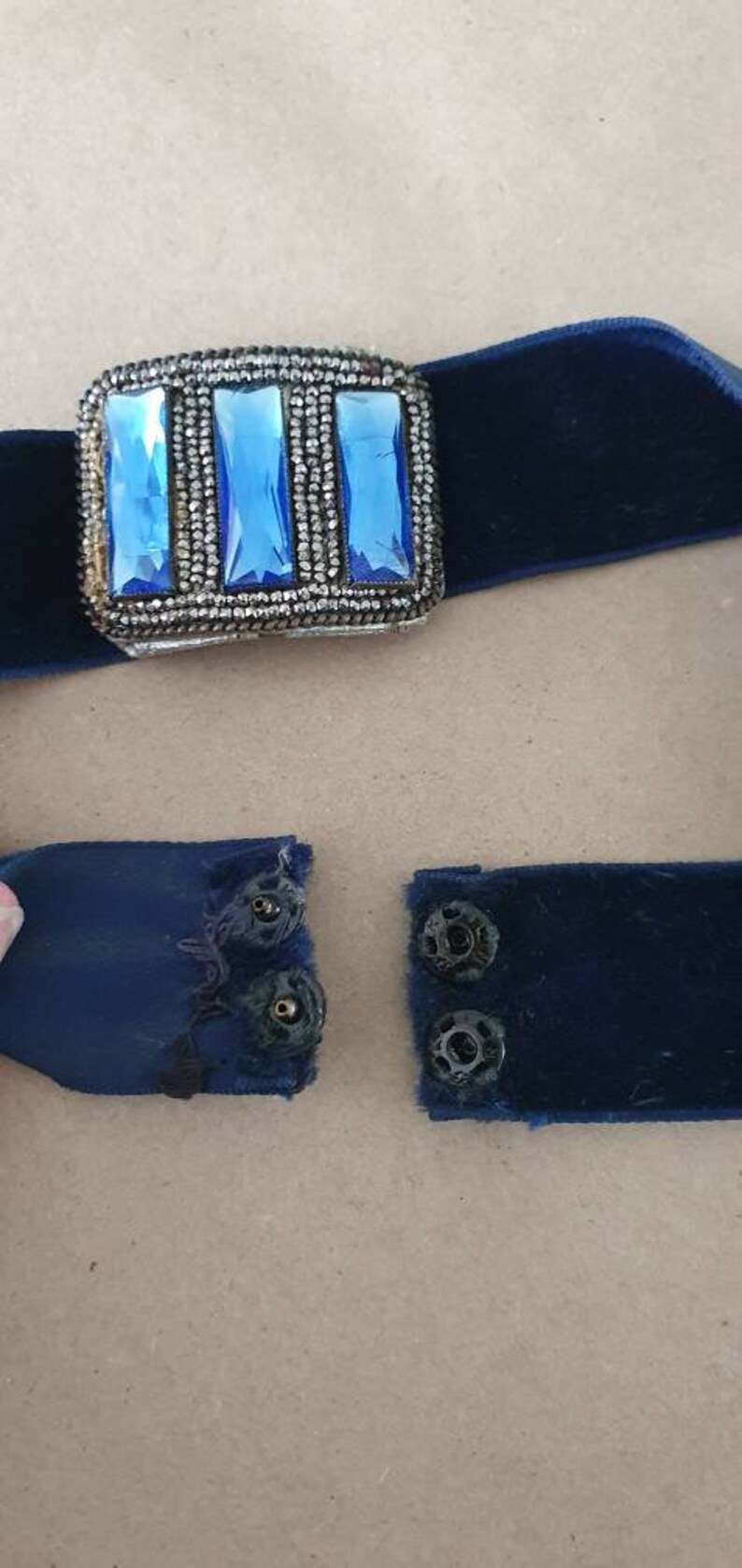 Steam Punk Choker Cut Steel Choker Antique Velvet Glass Choker Christmas Choker Antique Choker necklace Unique Blue Glass Choker