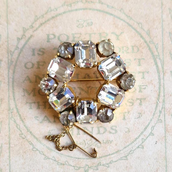 Broche fantaisie vintage en métal et strass - Accessoire