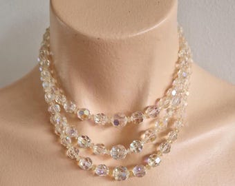 Vintage 3-strand Crystal Necklaces | Clear Graduated AB  display picture 1