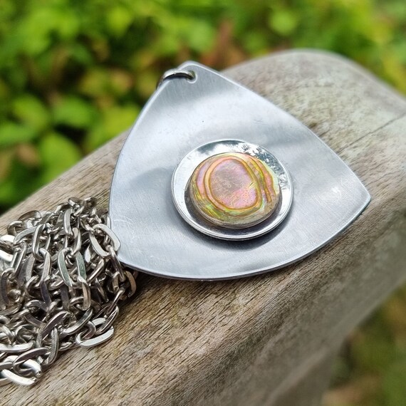 Vintage Retro 70s Stainless Steel Pendant, Mother… - image 3