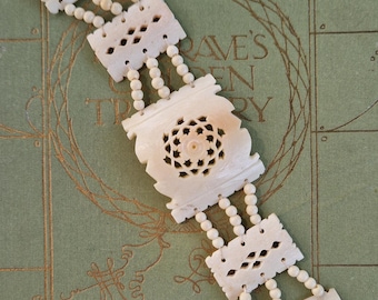 Vintage Cow Bone Bovine Carved Bracelet, Tribal Jewellery, Panel Bracelet, Geometric Bracelet