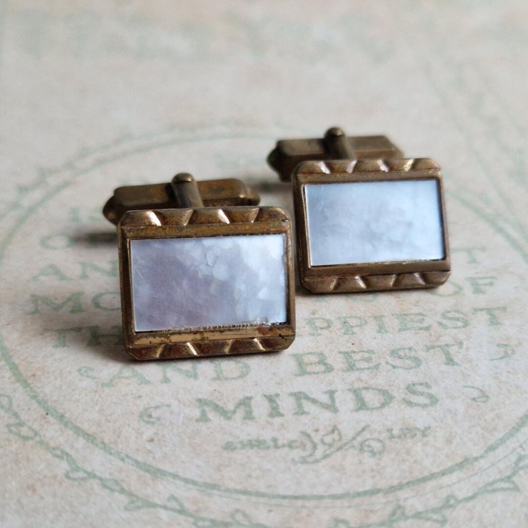 Boutons De Manchette Vintage - Forme Bobine, Laiton Et Nacre, Occasion