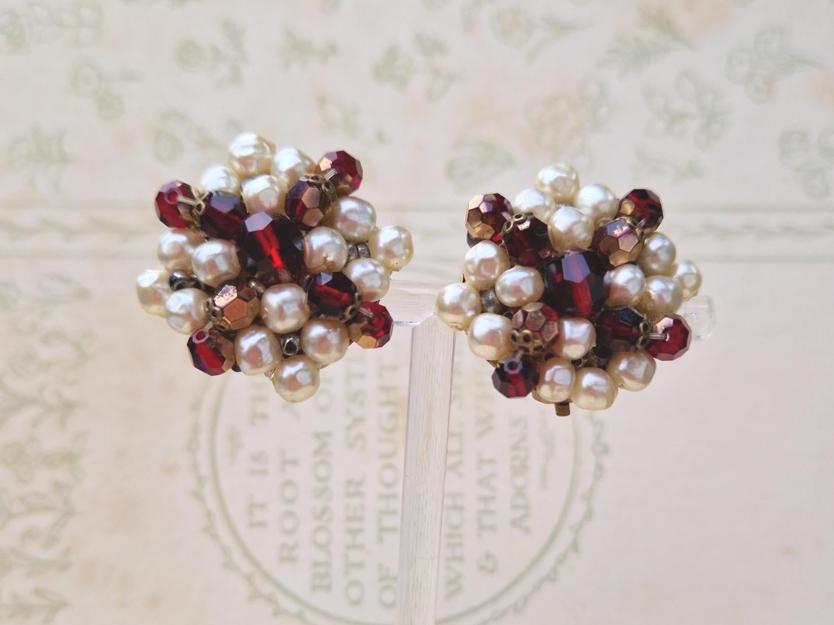 Boucles D'oreilles Clip Perles Brillantes - Fabriqué En Italie, Multicolores, Jamais Portées