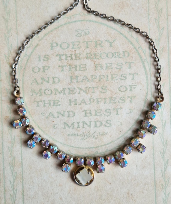 Vintage Aurora Borealis Rhinestone Necklace – Mother of Pearl