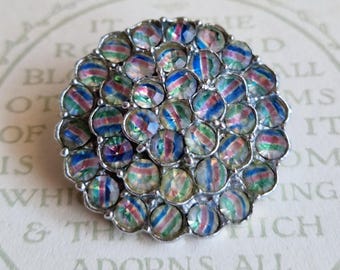 Vintage Iris Glass Brooch - Round Layered Rainbow Glass Pin, Collectible Mid-Century Costume Jewellery