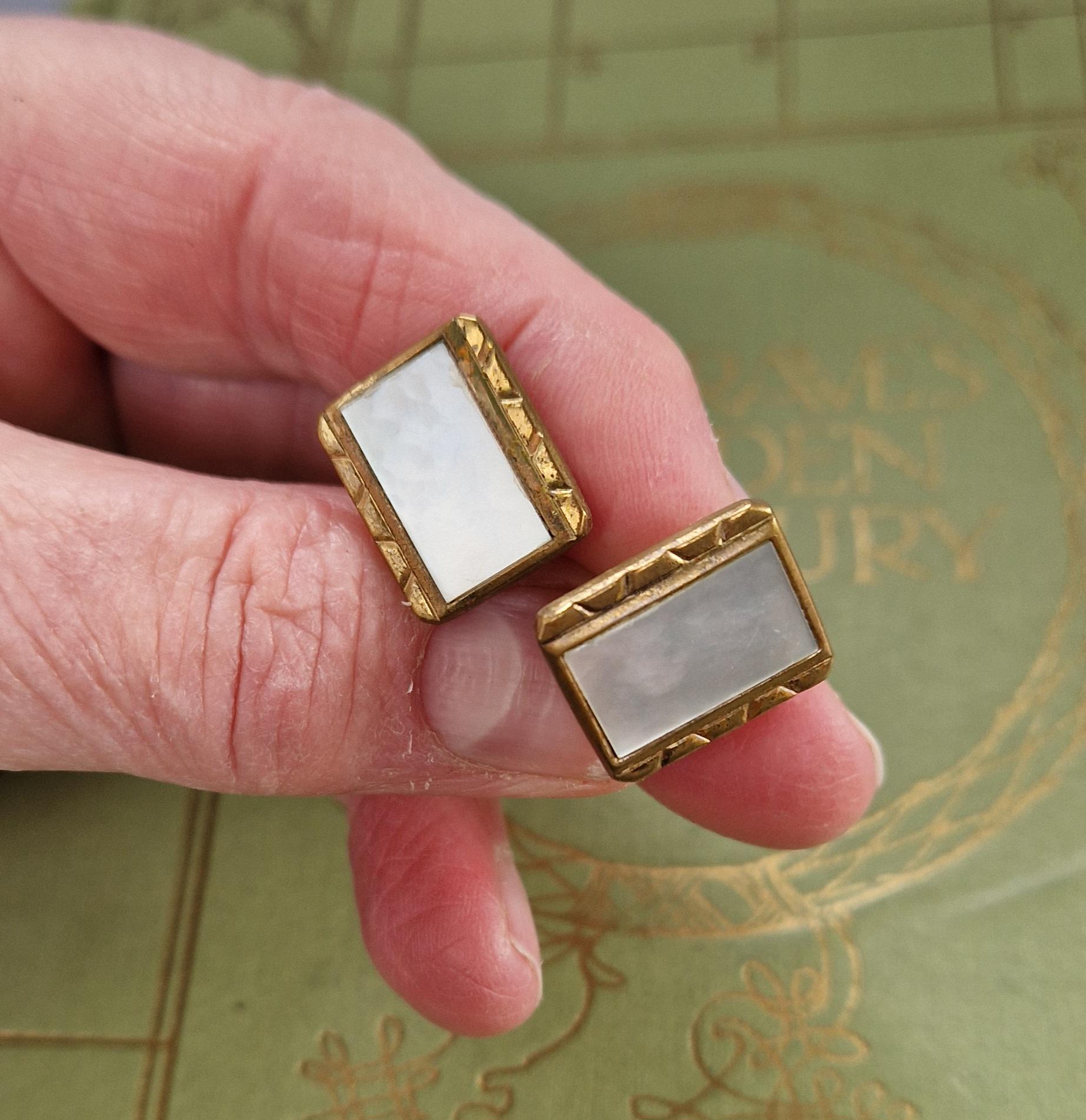 Boutons De Manchette Vintage Ton Or Vert - Style Milieu De Siècle - Marque Speidel - Occasion