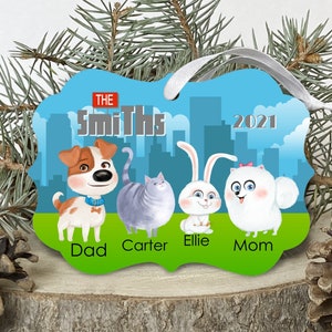 Pets Family Ornament, Character Christmas Ornament, Personalized Ornaments for Families, Pet Lovers