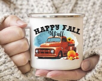 Fall Camper Mug, Fall Mug, Fall Camp Mug, Fall Campfire, Fall Camping, Campfire Mug, Happy Fall Yall, Vintage Truck, Vintage Truck, Pumpkin